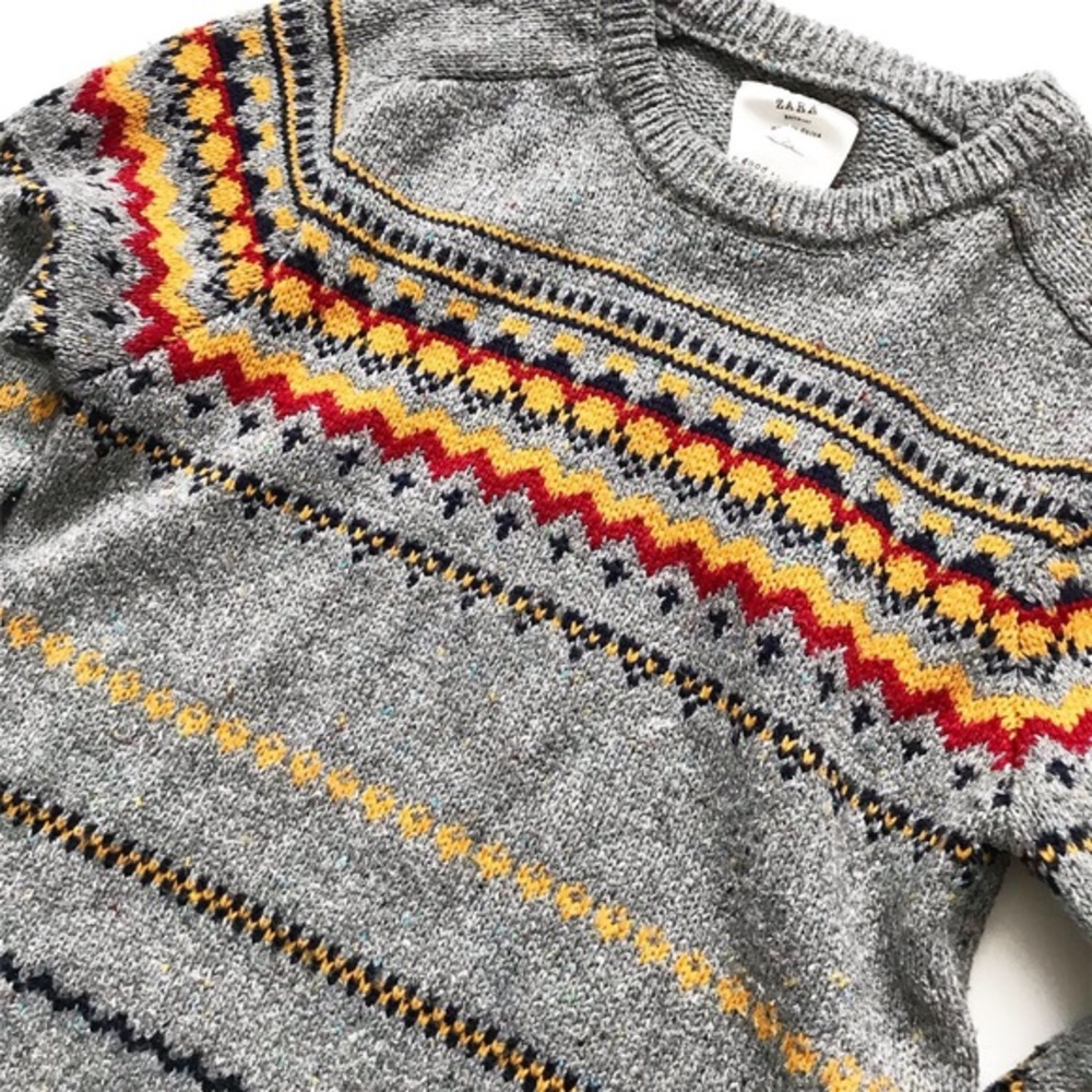 Zara gray/red/yellow knit sweater VGUC 9/10Y - Picture 2 of 2